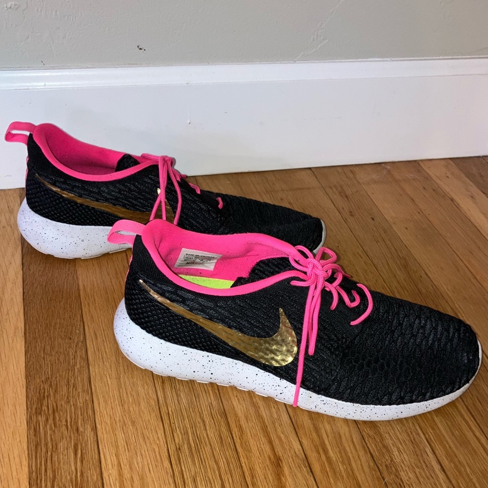 Nike Roshe Run Flyknit ID Rio 2016 Olympic Black Gold Pink Men’s 12